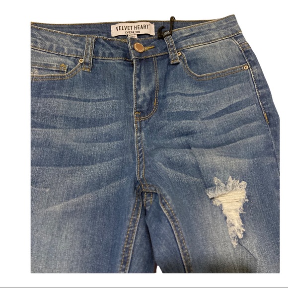 Velvet Heart mid-rise flare crop jeans size 25 distressed Pom Pom size 25 NWT - Picture 10 of 13